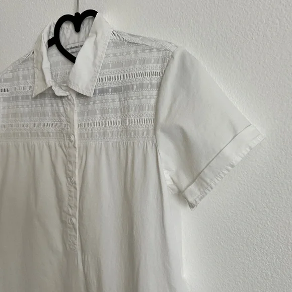Cupcakes & Cashmere White Embroidered Cotton Collared Shirttail Mini Dress Sz S - Picture 6 of 9